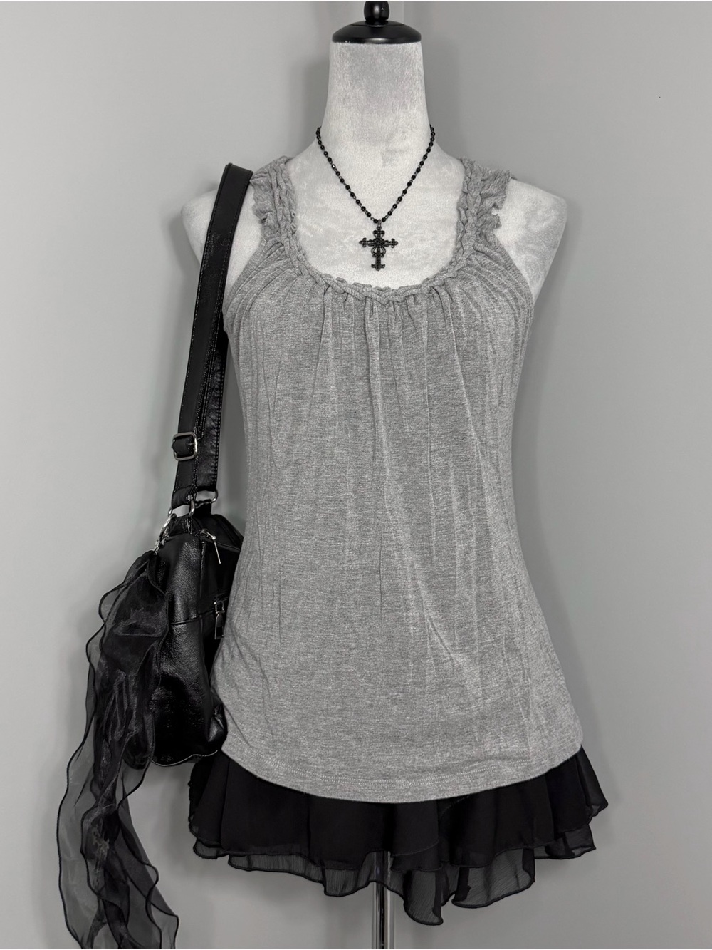 Y2K Cable & Gauge Sleeveless Tank Top with Braided Neckline